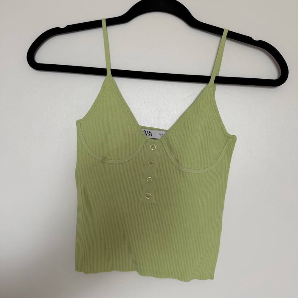 Zara Light Green Ribbed Camisole